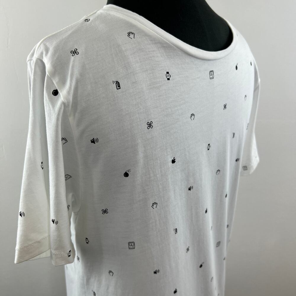 APPLE White Cotton Crewneck Short Sleeve Graphic Print Casual T-Shirt Size S - Picture 4 of 8